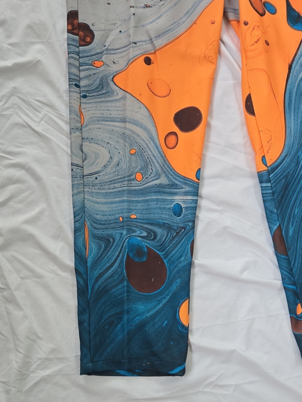 Men's GROOVY pants With Blue Aquatic Imagery And Yellow/Orange Abstract Shapes - Picture 6 of 13